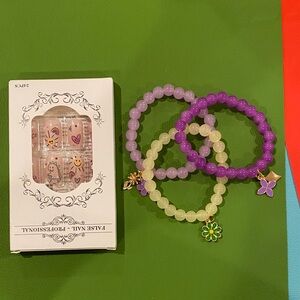 Purple and Green Beaded Bracelets with Charms